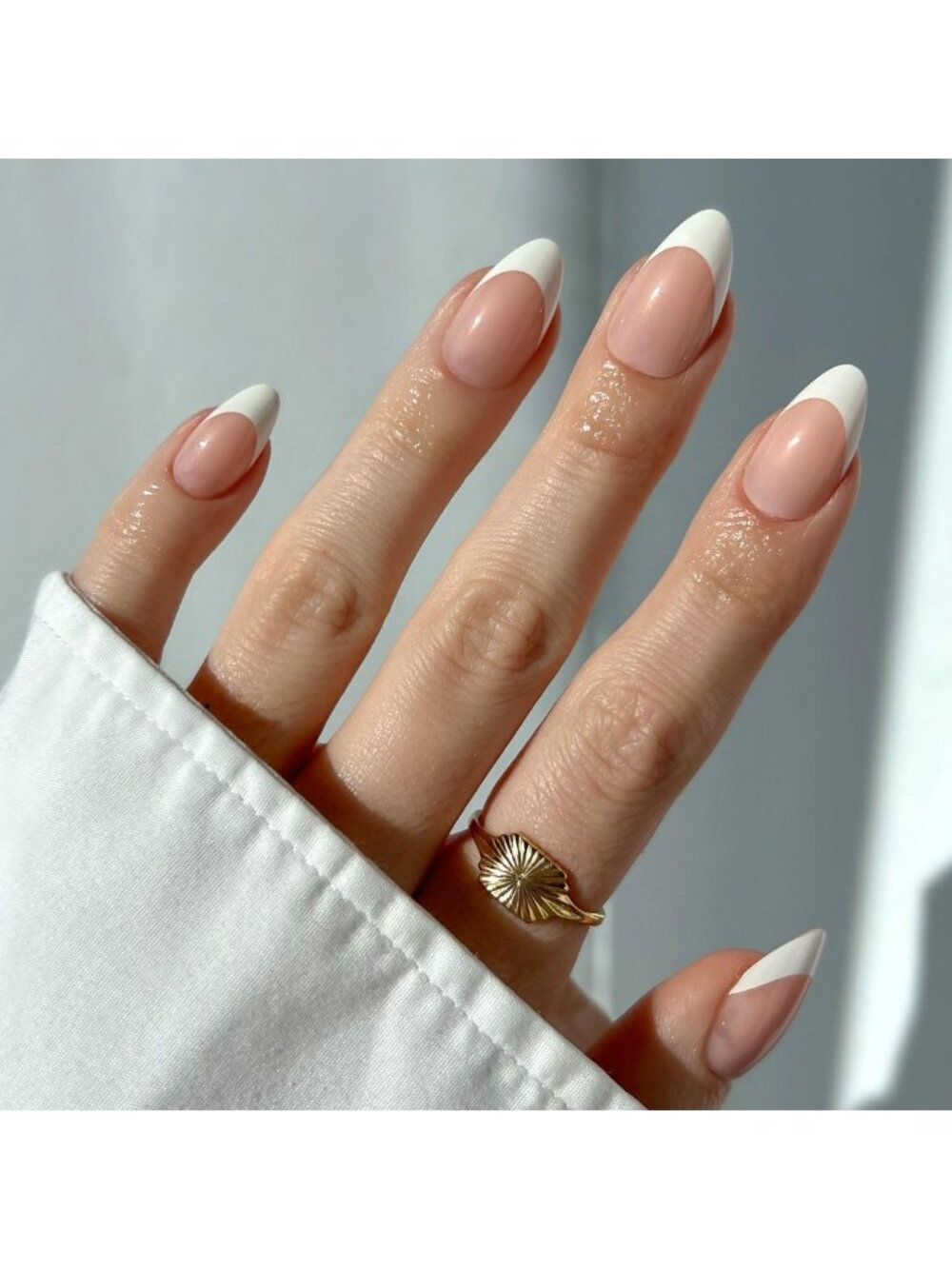 French Tip Press On Nails - Short Pointed Almond, UV Finish, 24-Piece Kit
